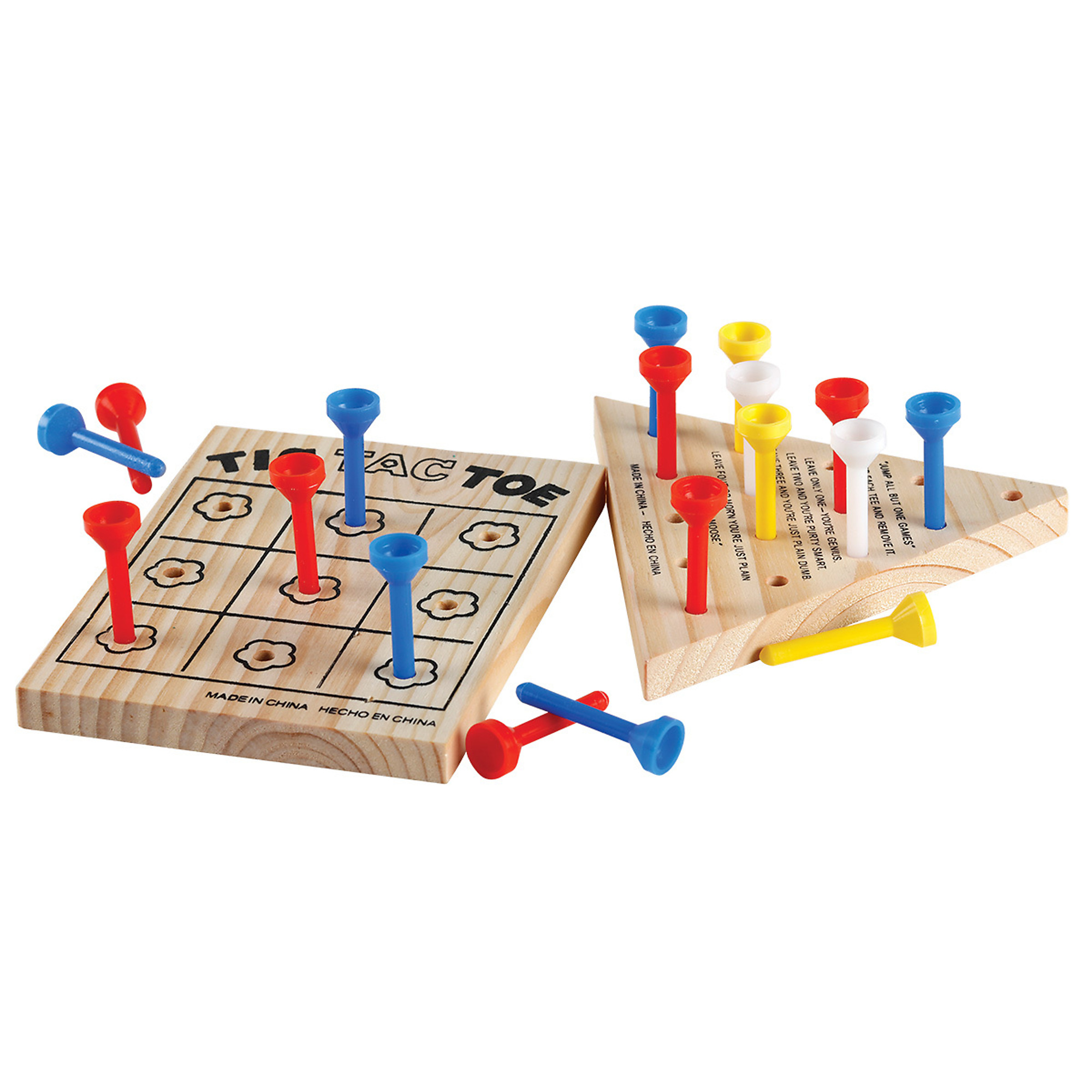 Game Parlor Classic Brain Games 2-Pack – Wooden Tic Tac Toe & Triangle Peg Game Set, Real Wood Puzzle Games for Kids & Adults, Model #BG-12-5093
